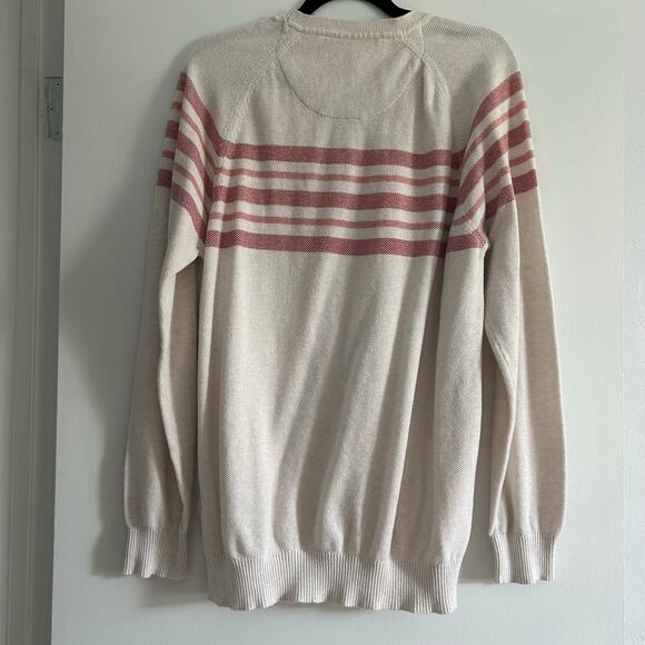 Adolfo Dominguez Men’s Striped Cotton Knit Sweater Cream Red Size 7 (Large) - Picture 2 of 9